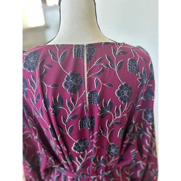 Eloquii Purple & Blue Floral Ruffle Blouson Sleeve Midi Dress - Picture 5 of 8